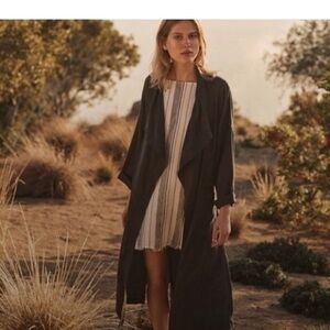 Long Open-Front Trench Coat in Dark Grey